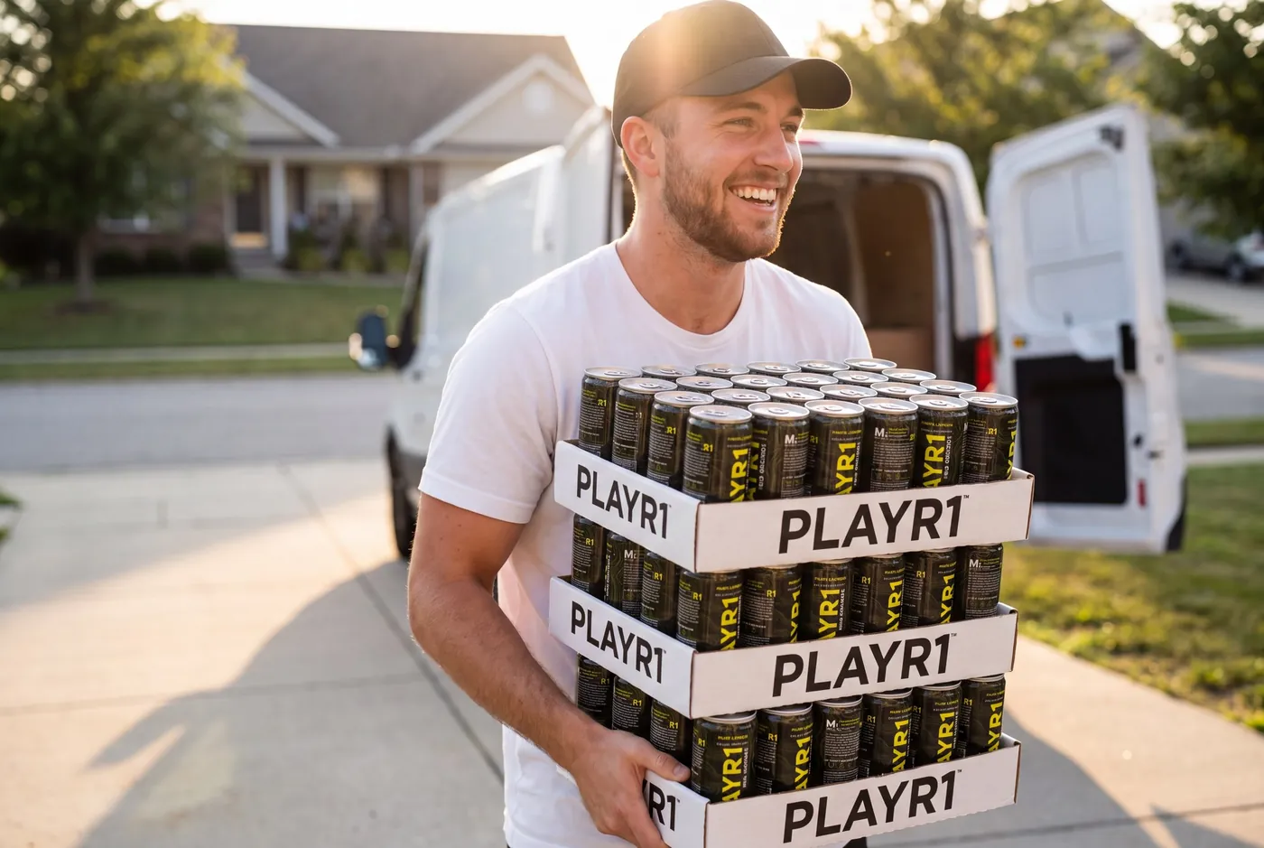 Delivery of three PLAYR1 cases on a driveway